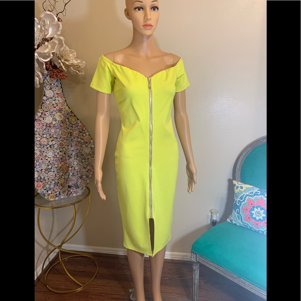 Lime off shoulder midi dress